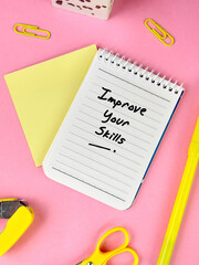 Improve your skills - The best advice on how to improve your life and increase your chances of success with schools stationeries including colorful pens, alarm clock and scissors. 