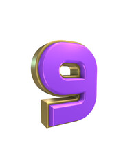 Gold And Purple 3d Number Render