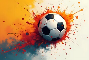 Fototapeta premium Soccer ball in fire hand drawn watercolor illustration championship 