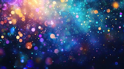 dark night scene , galaxy and psychedelic lighting effects . The background features a festival.