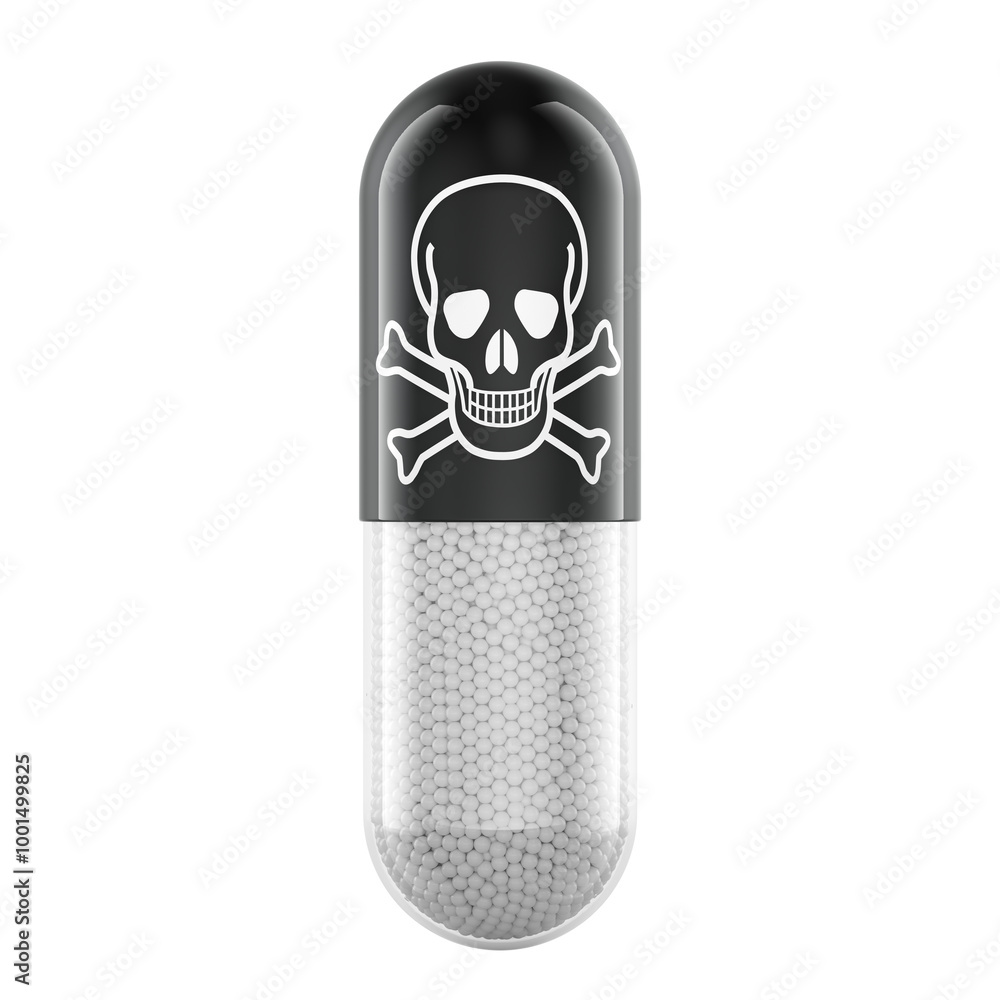 Poster poison capsule. pill capsule with poison. 3d rendering isolated on transparent background