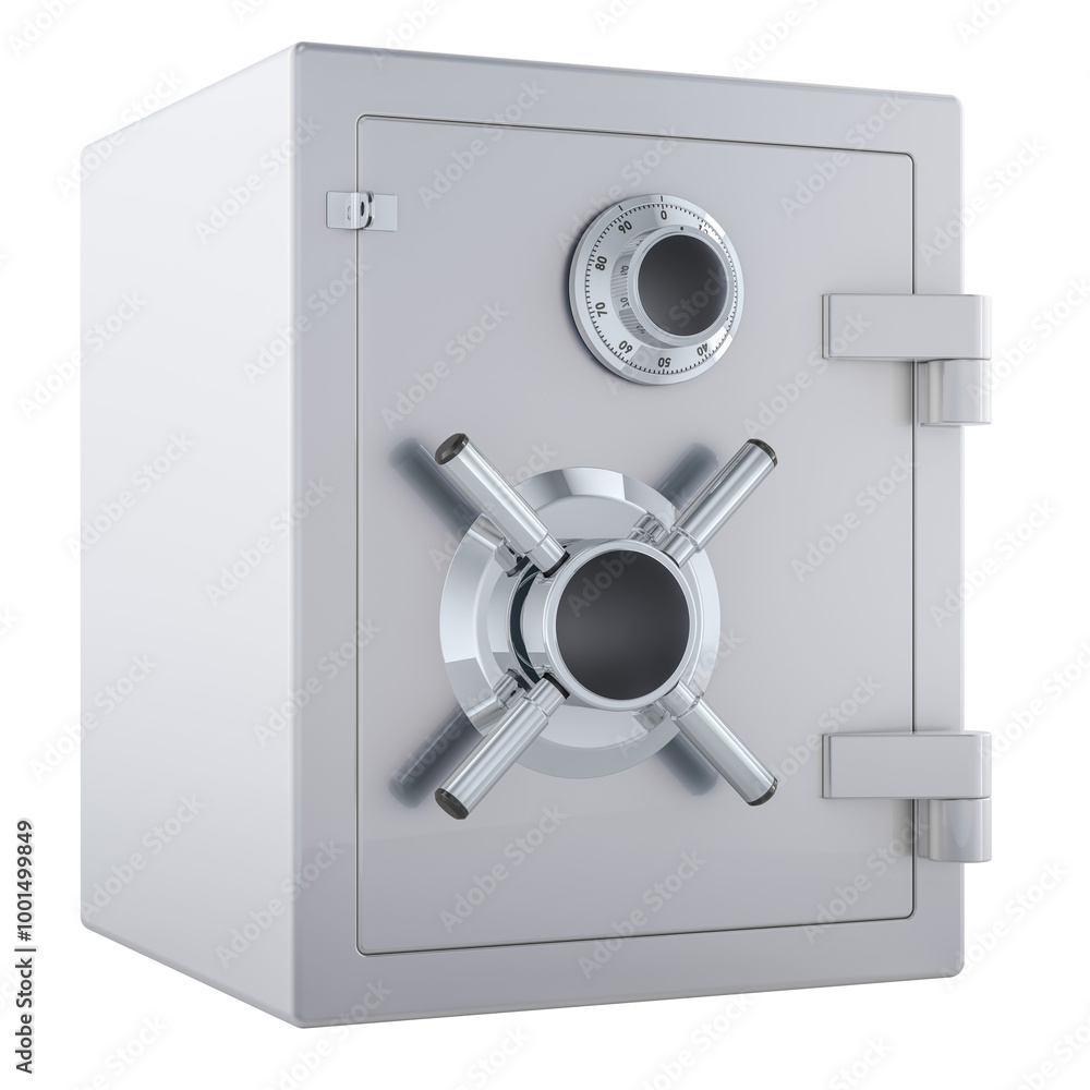 Poster safe box. combination lock safe, 3d rendering isolated on transparent background