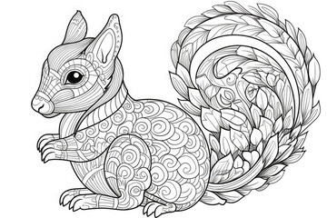 Fototapeta premium Stylized squirrel illustration with a beautiful ornamental pattern for adult coloring book or art therapy, antistress activity.Zentangle style.