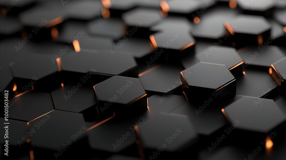 Poster glossy black hexagonal pattern with subtle lighting