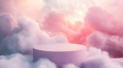 Pastel Cloudscape Podium, Soft Light, Dreamy Background.