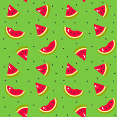 Seamless pattern with watermelon slices on a green background.