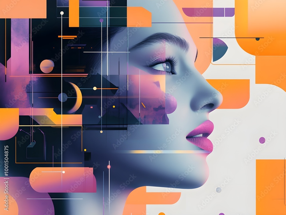 Poster abstract portrait with geometric elements and colors