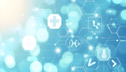 Fototapeta premium DNA Helix and Medical Symbols in a Futuristic Health Technology Design
