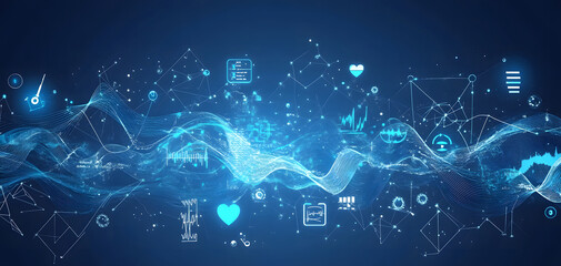 Obraz premium Medical Technology Interface with Healthcare Icons on Hexagonal Grid