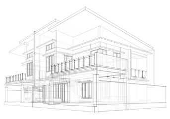 Architectural sketch of a building 3d rendering
