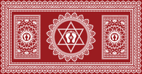 Aipan Design pattern for india festival vector red and white color	