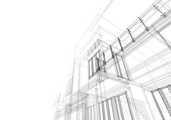 Architectural sketch of a building 3d rendering