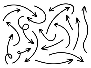 Hand drawn arrows collection Set simple flat arrows isolated on white background. Arrow mark icons and arrow paint. Stock vector. EPS10.