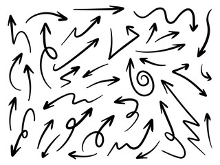 Hand drawn arrows collection Set simple flat arrows isolated on white background. Arrow mark icons and arrow paint. Stock vector. EPS10.