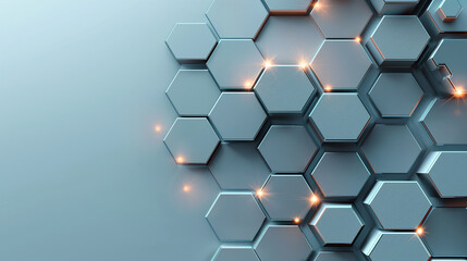 Abstract hexagon pattern with glowing lights in blue technology design background