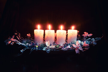 advent, 4 advent candles burning