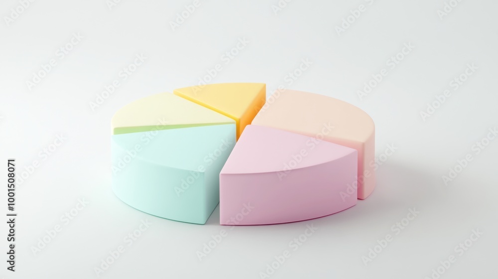 Aufkleber a minimalist 3d pie chart with pastel-colored slices, smoothly separated to reveal individual sectio