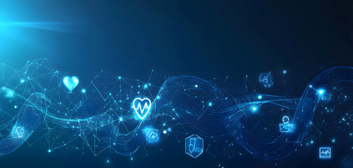 Obraz premium DNA Helix and Medical Symbols in a Futuristic Health Technology Design