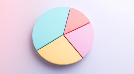 Fototapeta premium A minimalistic pie chart with pastel-colored slices representing different budget categories, displayed on a light background with percentages clearly labeled for easy understanding.