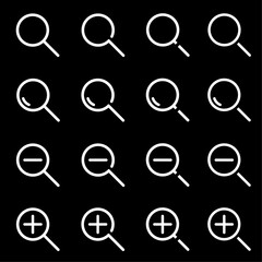 Set of line icons representing search Vector Illustration. Magnifying glass, magnifier, zoom and search simple symbols.