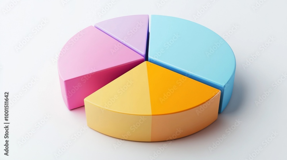 Fototapete a multi-colored 3d pie chart in a minimalist style, with sections slightly lifted to show the data s