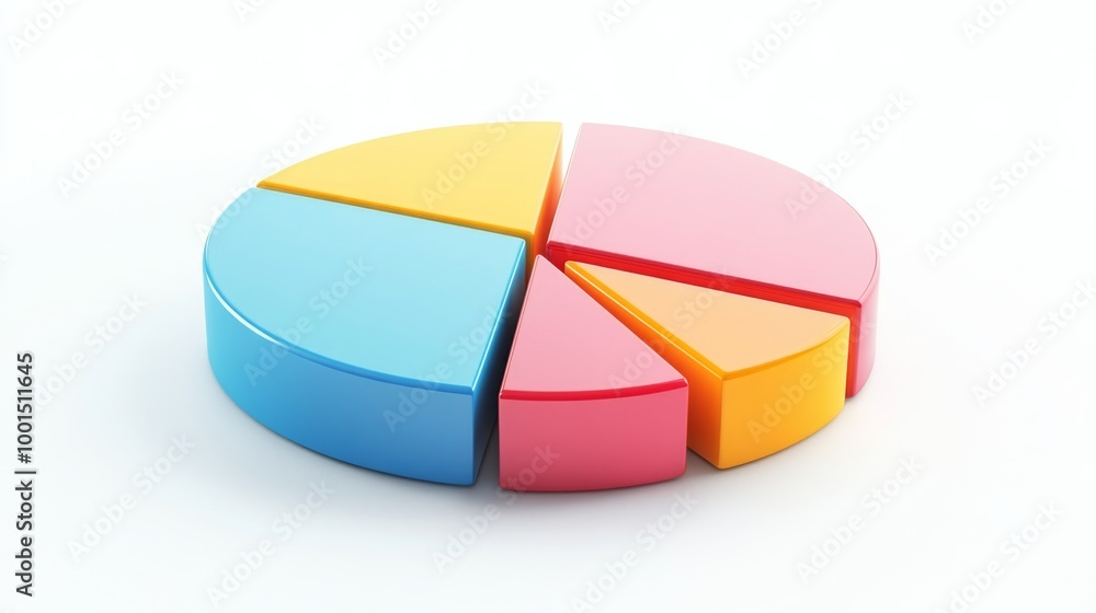 Fototapete a multi-colored 3d pie chart in a minimalist style, with sections slightly lifted to show the data s