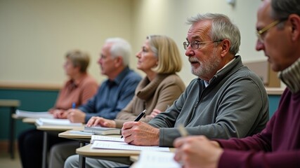 Obraz premium Group of seniors attentively participating in class