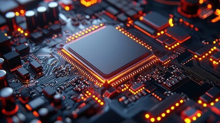 Obraz premium 3D render of a next-gen computer processor with advanced cooling, Engineering Drawing, Tech Hardware