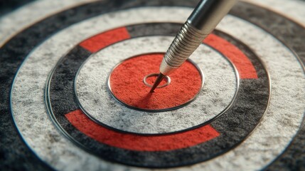 Realistic dartboard with a dart accurately hitting the bullseye, representing precise business objectives