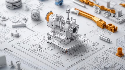 Exploded view of an advanced 3D printer mechanism, Engineering Drawing, Manufacturing Technology