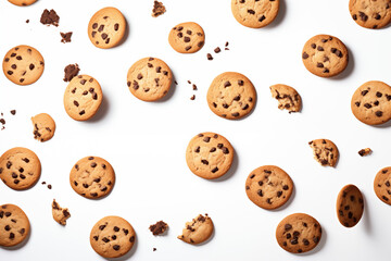 Obraz premium Chocolate chip cookies Flying in the air for design Background 