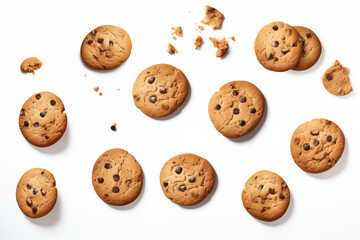 Obraz premium Chocolate chip cookies Flying in the air for design Background 