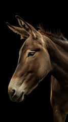 Donkey mammal side animal portrait closeup ear fur face domestic nature photograph