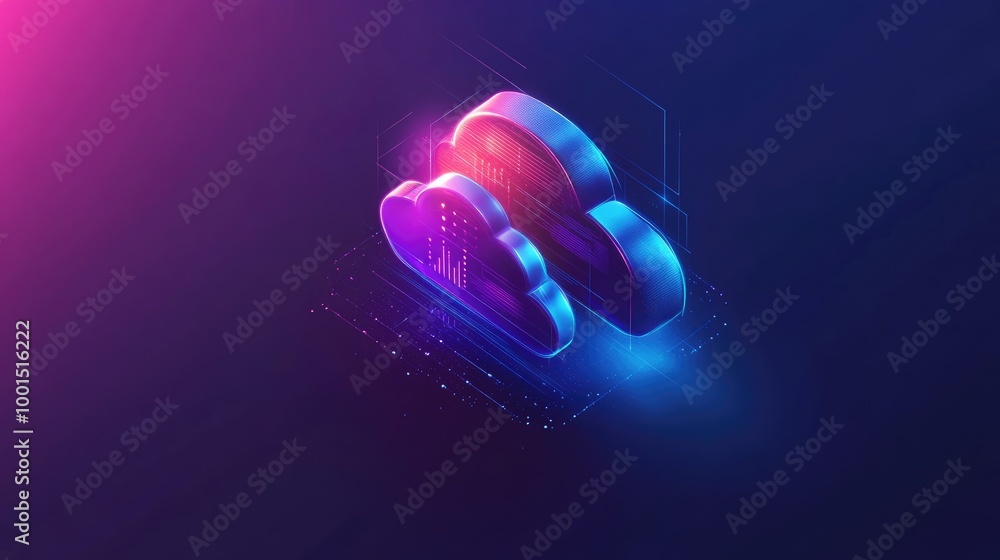 Poster stylized into digital networks computer cloud logo, mainly using a strong sense of technology