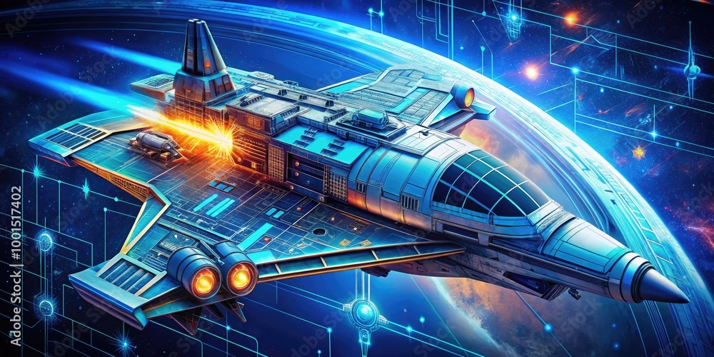 Aufkleber detailed technical blueprint of a futuristic spaceship design for science fiction and engineering us