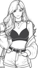 line art bride girl and mordan Woman line Drawing design.