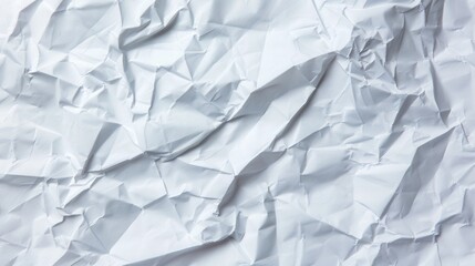 Obraz premium Crumpled Paper Texture, intricate details of wrinkles and creases, bright white backdrop, ample space for text, ideal for backgrounds or design projects, showcasing depth and texture.
