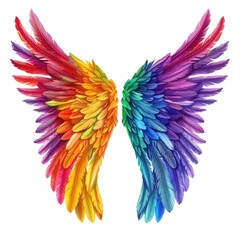 Fototapeta premium Colorful rainbow pride wings displayed against a clean white backdrop, symbolizing inclusivity, diversity, and the celebration of LGBTQ+ identities and pride.