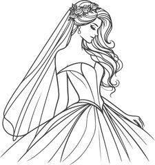 line art bride girl and mordan Woman line Drawing design.