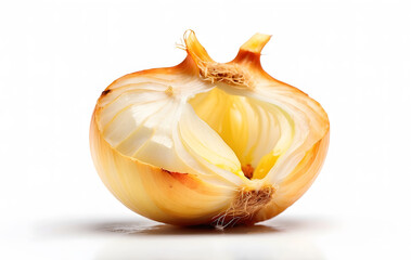 Yellow whole onion half together isolated on white background