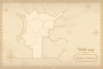 Obraz premium Map of Saint-Denis in the old style, brown graphics in retro fantasy style. city in France.