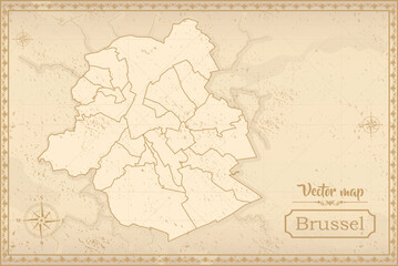 Obraz premium Map of Brussels in the old style, brown graphics in retro fantasy style. city in Belgium.