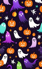 halloween seamless pattern with pumpkins