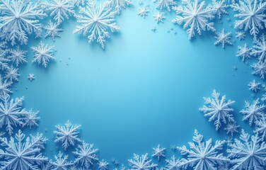 decorative snowflakes on a blue photo with a copy space