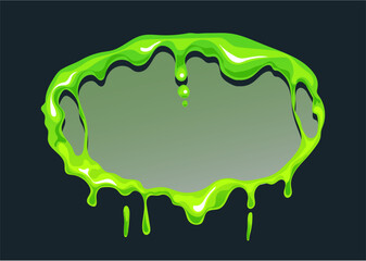 Green slime goo flows frames with different shapes. Mucus fluid cartoon style concept. Vector graphic design illustration