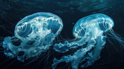 Graceful jellyfish float through deep ocean waters