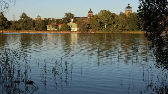 Landscape view or seascape. At Brunnsviken, Solna, Stockholm, Sweden.
