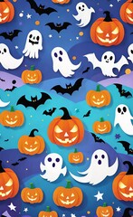 halloween seamless pattern with ghosts