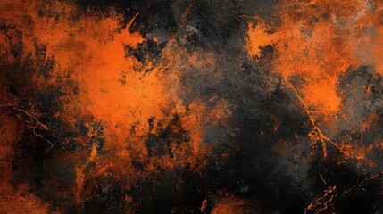 The artwork showcases a striking orange and black grunge background with a rugged texture