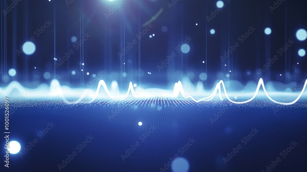 Poster Abstract Blue Digital Background with White Lines and Bokeh